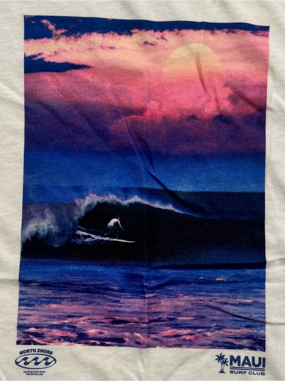 Old Navy White Graphic Surf Tee with Pink and Blue Sunset Print